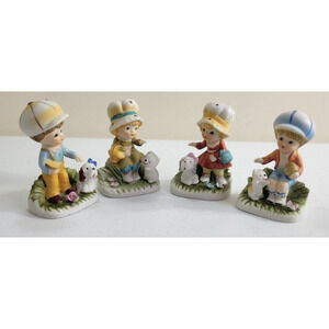 4 Homco Children with Pets Porcelain Hand Painted Figurines Home‎ Interiors vtg